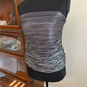 NWT BCBGMaxAzria Black and Silver Ruched Blouse